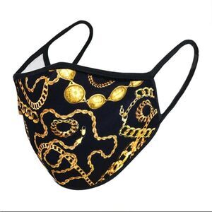 Designer Gold Chain Black Facemask